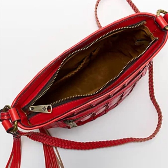 Patricia Nash Woven Leather Valbella Zip Crossbody Bright Coral Red AUTHENTIC - Picture 13 of 15